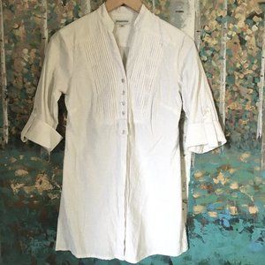 Vintage Peppercorn Linen Blend Pin Tuck Button Down Tunic